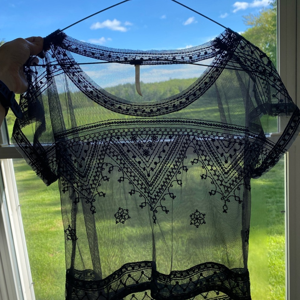 Free People Sheer Black Short Sleeve Crop